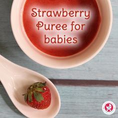 strawberry puree for babies in a bowl and spoon