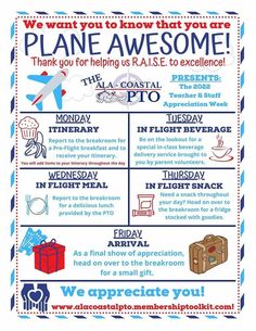 a poster with words and pictures on it that says plane awesome, thank you for helping us