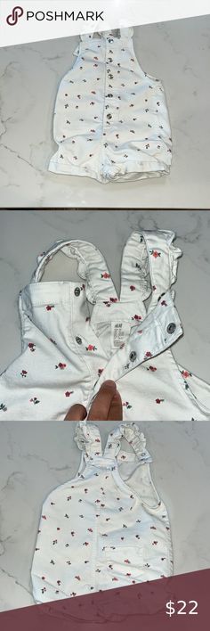 Like new H&M baby shortalls - white with red and pink flowers size 2T Flowers Snap, H&m Baby, Pink Flowers, H&m, Like New