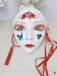 This price is for a mask only. Hand Painted White Mask For Masquerade, Hand Painted White Masks For Masquerade, Hand-painted White Masks For Masquerade, Artistic Full Face White Masks, Artistic White Masquerade Mask, Artistic White Full Face Masks, Artistic White Eye Mask, Hand Painted White Mask, Beauty Mask