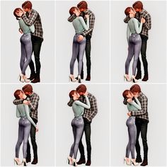 a couple is hugging each other in different poses