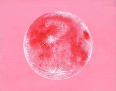 a pink background with an image of a full moon in the center and stars on it