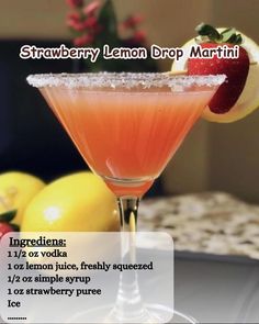 the strawberry lemon drop martini is ready to be served