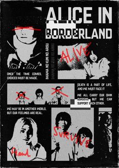 an advertisement for alice in borderland with pictures of people and the words alice in borderland