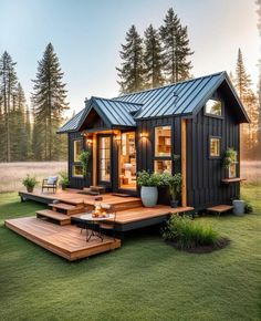 a tiny house with steps leading up to it