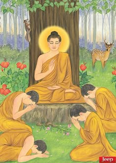 an image of buddhas in the woods