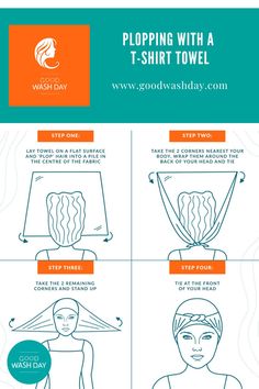 A diagram showing an example of how to tie a T-shirt towel onto your head when plopping How To Micro Plop Curly Hair, Plump Hair Method, How To Plop Hair With Towel, Tshirt Drying Curly Hair, How To Dry My Curly Hair, T Shirt Towel For Curly Hair, How To Plop Wet Curly Hair, How To Curl Hair With Tshirt, Wet Plopping Technique