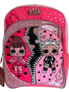 L.O.L. Surprise! 16" Just Flip Front Panel Kids School Backpack Pink New Your daughter will be feeling very stylish with the L.O.L. Surprise! Just Flip backpack.  The bright color and glitter will grab her attention immediately.  There is enough room for her to fit all of her belongings in a comfortable stylish manner. *  Size:  16" x 12" x 5" *  Front flip panel:  Panel flips up to reveal 2 L.O.L friends *  One zippered front pocket *  One zippered full-size compartment  *  Side net pockets for Front Flip, Kids School Backpack, Lol Dolls, Pink Backpack, That One Friend, School Backpack, School Backpacks, Pink Glitter, Bright Color