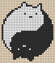 a cross stitch pattern with a black and white cat in the shape of a ball