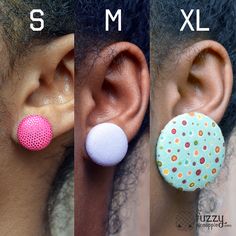 three different types of ear piercings with dots on them