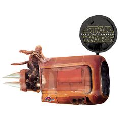 a star wars action figure riding on the back of a vehicle with an antenna attached to it