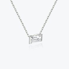 Baguette Semi-Bezel Necklace | Sustainably created diamonds | VRAI Luxury Baguette Necklace For Formal Occasions, Classic Baguette Necklace For Formal Occasions, Rings Everyday, Bezel Necklace, Modern Engagement Rings, Baguette Diamonds, Yellow Gold Setting, Rings Jewelry, Baguette Diamond