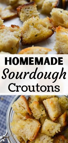 homemade sourdough croutons in a glass jar