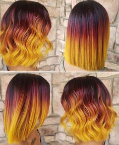 ombre yellow hair colors; coolest hairs color trends in 2019; trendy hairstyles and colors 2019; women hair colors; #haircolor#ombrehair#ombrehairideas Grey Balayage, Yellow Hair Color, Yellow Ombre, Ombré Hair, Hair Color For Women, Trendy Hair Color, Hair Color Highlights, Penteado Cabelo Curto