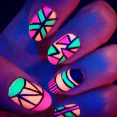 30+ Eye-catching glow nail art designs | Art and Design Neon Nail Art Designs, Kids Nail Designs, Pretty Nail Designs, Super Nails, Nails For Kids