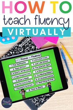 a tablet with the text how to teach flueny virtually on top of it