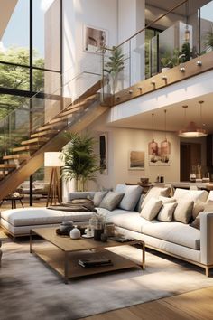 An Open Plan Living Area with Glass Railings Mansion Living, Light Furniture, Idea Bedroom, Interior Ceiling, Ceiling Wallpaper, Wallpaper Ceiling, Makeover Bedroom, Exterior Painting, Casa Vintage