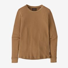 Patagonia Women's Work Waffle Crewneck Shirt Functional Solid Tops With Ribbed Cuffs, Ribbed Tops For Workwear, Long Sleeve Ribbed Top For Work, Solid Midweight Crew Neck Tops, Midweight Crew Neck Top, Functional Solid Cotton Tops, Functional Cotton Top, Functional Cotton Tops, Patagonia Long Sleeve Cotton Tops