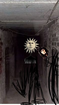 an image of a creepy looking person in a dark room with the sun above his head