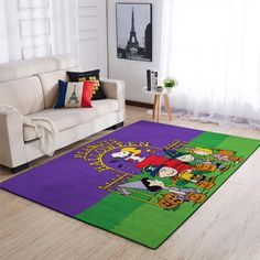 a rug with cartoon characters on it in a living room