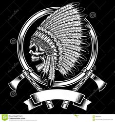 Native American Indian Chief Skull With Tomahawk Stock Vector - Image: 40622554 Indian Skull Tattoos, Native Tattoos, Indian Skull, 4 Tattoo, Indian Tattoo, Black Background Images, Indian Chief, Skull Tattoos, Native Art