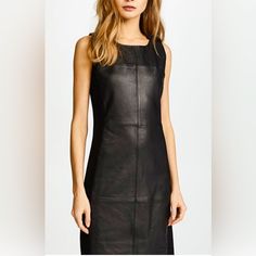 Nwot Never Worn Mackage Paloma Leather Dress Tag Size: Small Outershell: Lambskin Leather Fabric Combination: 68% Rayon, 28% Nylon, 4% Spandex Lining: 100% Polyester Knit Side Panels Add Stretch And Movement To This Dress Backzip Closure Underarm To Underarm: 15.5" Waist: 15" Hip: 15.5" Length: 35" Black Leather Summer Dress, Black Fitted Leather Dress, Fitted Black Leather Dress, Fabric Combinations, Leather Dress, Side Panels, Leather Fabric, Lambskin Leather, Paloma