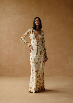 maxi dress with full sleeves and front tie-up In desert dusk Bougie Clothes, Divine Aesthetic, Full Sleeve Maxi Dress, Bougie Outfits, Hot Fall Outfits, Paloma Dress, Aurora Dress, Girls Maxi Dresses, Italy Outfits