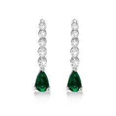 Pear Emerald & Diamond Graduated Drop Earrings 14k White Gold (0.80ctw) Birthstone Gems, Bridal Earrings Drop, Sapphire Wedding, Colorless Diamond, Silver Jewelry Fashion, Emerald Earrings, Diamond Drops, Sapphire Earrings, Diamond Pendant Necklace