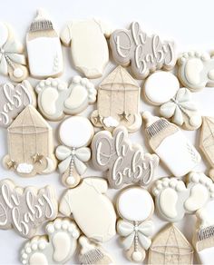 some cookies that are decorated to look like baby items