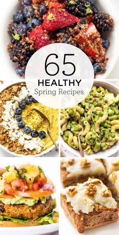 six healthy spring recipes with text overlay