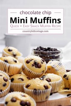 chocolate chip mini muffins with text overlay