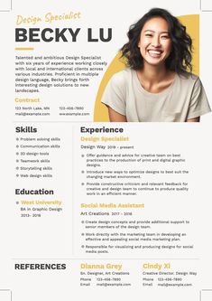 a professional resume template with yellow accents