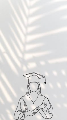 a black and white drawing of a woman wearing a graduation cap with her arms crossed