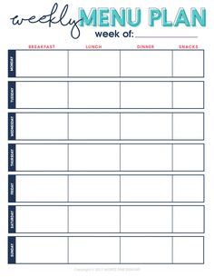 a meal planner with the words weekly menu plan on it