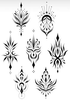 black and white tattoo designs on a white background