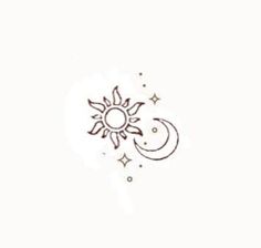 a drawing of the sun and moon with stars on it's side, against a white background