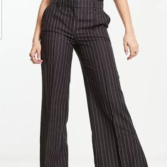 Pants By Weekday Style Refresh: Pending Stripe Design High Rise Belt Loops Functional Pockets Flared Straight Fit Plain-Woven Fabric Main: 67% Polyester, 33% Viscose Us 12 Trendy Striped Pants For Work, Striped Full-length Bottoms For Work, Flared Pants, Pants Color, Flare Pants, Stripes Design, Woven Fabric, Black Gray, Pant Jumpsuit