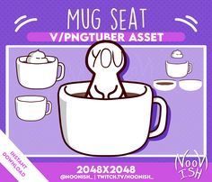 a cartoon character sitting in a cup with other cups around him and the caption says mug seat