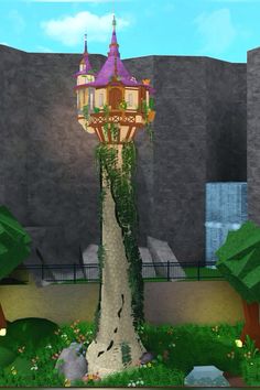 a tall tower with a clock on it's side in the middle of a park