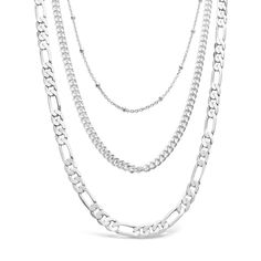 Sterling Forever was born from the belief that everyone deserves access to exquisite jewelry, without ever having to compromise on quality. Our philosophy is simple: every piece of jewelry should be both beautiful and practical, designed to make you look and feel fabulous every day. Elegant Silver Layered Figaro Chain Necklace, Silver Figaro Chain Necklace For Layering, Everyday Silver Double Chain Jewelry, Silver Double Chain Jewelry For Everyday, Minimalist White Figaro Chain Jewelry, Layered Chains, Exquisite Jewelry, Philosophy, Silver Tone