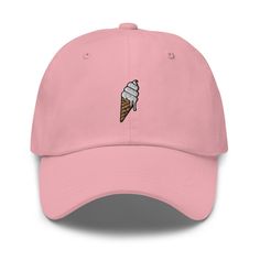 "Indulge in a delectable fashion treat that will make your style scream for joy--the Embroidered Ice Cream Cone Dad Hat! Get ready to scoop up some serious compliments as you flaunt this irresistible accessory that blends the sweetness of ice cream with the coolness of dad hat fashion. This mouthwatering masterpiece is a visual delight, featuring a meticulously embroidered ice cream cone on the front. It's a wearable work of art that will leave onlookers craving their favorite frozen delight. No Cute Cotton Hats For Birthday, Trendy Snapback Hat For Birthday, Trendy Birthday Snapback Hat, Cute Cotton Birthday Hats, Trendy Baseball Cap For Birthday, Curved Brim Baseball Cap For Birthday, Trendy Birthday Baseball Cap, Casual White Hat For Birthday, Cute Dad Hat With Curved Brim