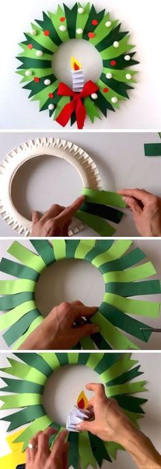 the steps to make a paper christmas wreath