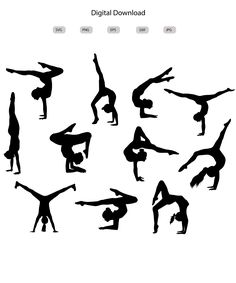 the silhouettes of people doing yoga poses on their hands and legs, all in different positions