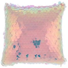 a pink and blue sequinized pillow on a white background with the words mermaid written across it