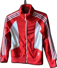 Red Sporty Track Jacket With Three Stripes, Red Track Jacket With Three Stripes, 90s Red Track Jacket For Sports, 90s Style Red Track Jacket For Sports, Adidas Track Jacket, Adidas Trefoil, Adidas Track, Red Coat, Red Adidas