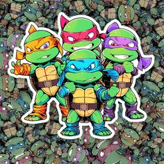 TMNT | Chibi TMNT Crew Sticker - Turbo Vinyl Tmnt 1987, Baby Ninja Turtle, Deadpool Artwork, Batman Comic Cover, Fun Beauty Products, Frankenstein Art, Cartoon Style Drawing