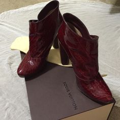 Reposhing This Item I Purchased From @Gatorgurlr6. Loved It, But Ready To Rotate For Something New. Never Worn Because They Were Too Tight For Me. They Fit Like An 8 But Listed As 8.5 Box And Dust Bag Included. Questions? Leave A Comment Below! Luxury Fitted Burgundy Boots, Elegant Burgundy Ankle-high Boots, Burgundy Lace-up Boots With Red Sole, Brown Slip-on Booties Medium Width, Burgundy Ankle-high Medium Width Boots, Louis Vuitton Pink, Louis Vuitton Shoes, Pink Brown, Something New