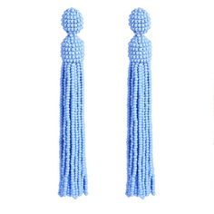 Beaded earrings in Oscar de La Renta style-Birthday Gift Elegant Light Blue Beaded Dangle Earrings, Light Blue Beaded Dangle Earrings For Party, Elegant Light Blue Beaded Earrings For Party, Elegant Light Blue Beaded Drop Earrings, Elegant Beaded Earrings With Tassels, Elegant Turquoise Tassel Earrings For Gifts, Elegant Light Blue Beaded Earrings, Elegant Adjustable Tassel Earrings With Round Beads, Elegant Turquoise Tassel Earrings