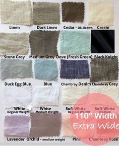 the color chart for different shades of fabric