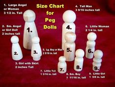 the size chart for peg dolls is shown